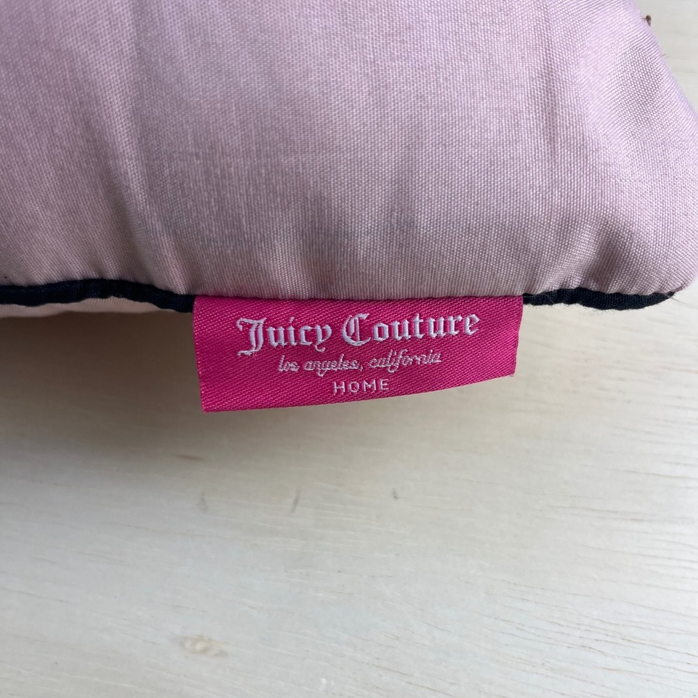 Juicy Couture Home Pink Heart Logo Throw Pillow Black Piping Y2K Decor 13.5" - Picture 5 of 5